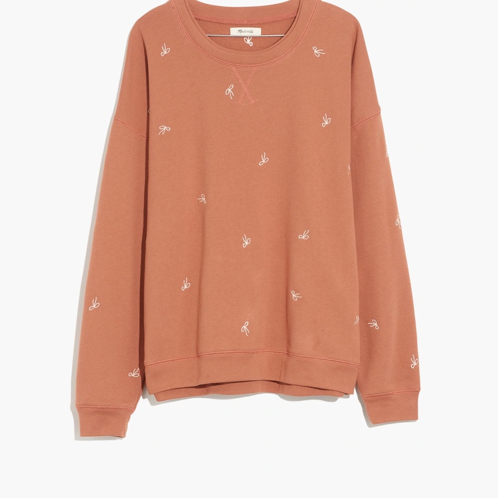 Madewell Bow Embroidered Double-Crewneck Sweatshirt